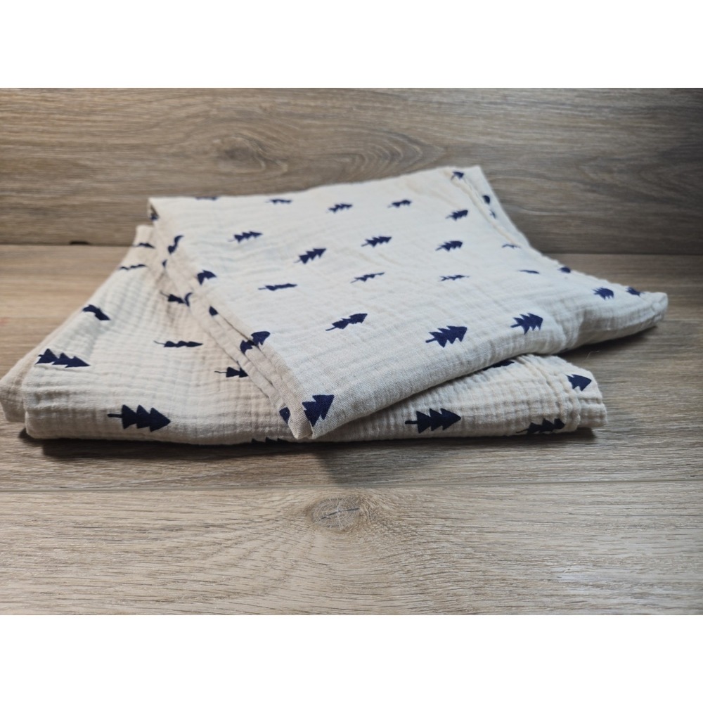 Cloud Island Muslin Swaddle Blanket Woodland Tree Print Beige Blue Baby Comfort